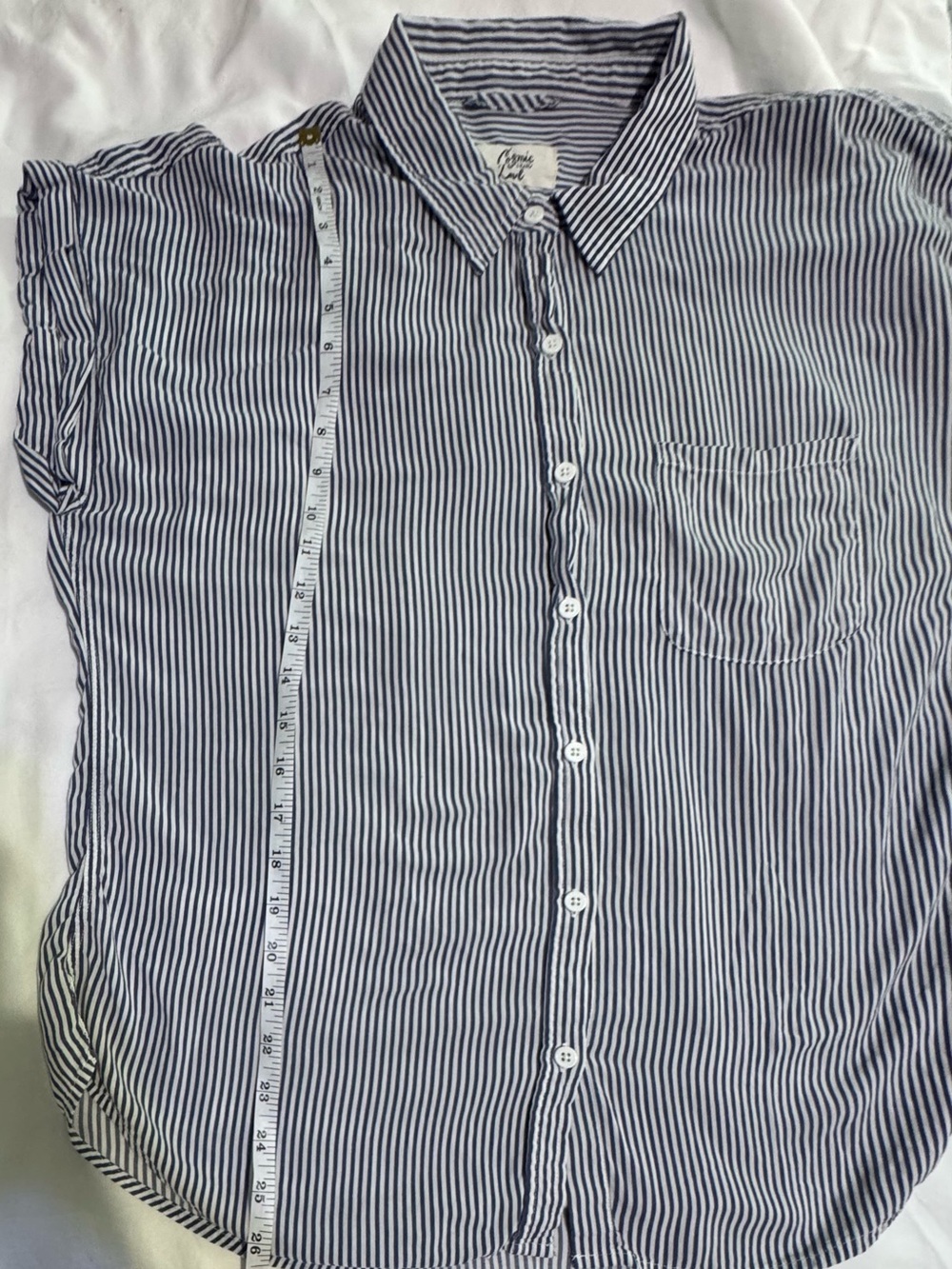 Cosmic Blue Love Blue White Stripe Button Front Blouse XL 100% Rayon Lightweight - Picture 8 of 11